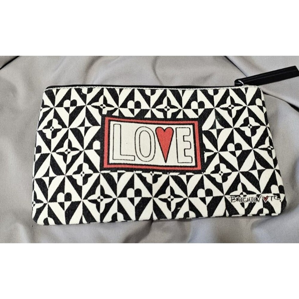 Brighton Love Cotton Canvas Cosmetic Pouch Makeup Bag NWOT Black White Heart